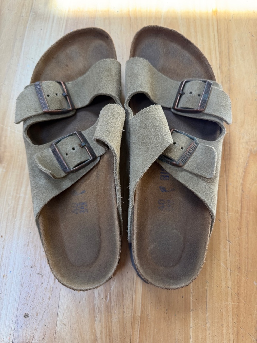 Birkenstock Suede Double-Buckle Sandals in Olive Brown Soft Footbed